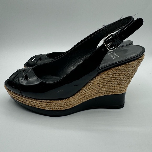 Stuart Weitzman Wedge Espadrille 5.5 Bkack patent Leather - Picture 7 of 7